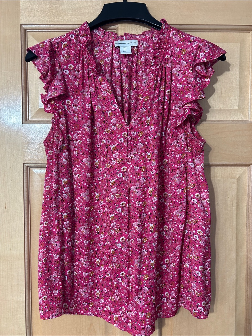 cupcakes & cashmere Pink Floral Ruffled Cap Sleeve Camisole